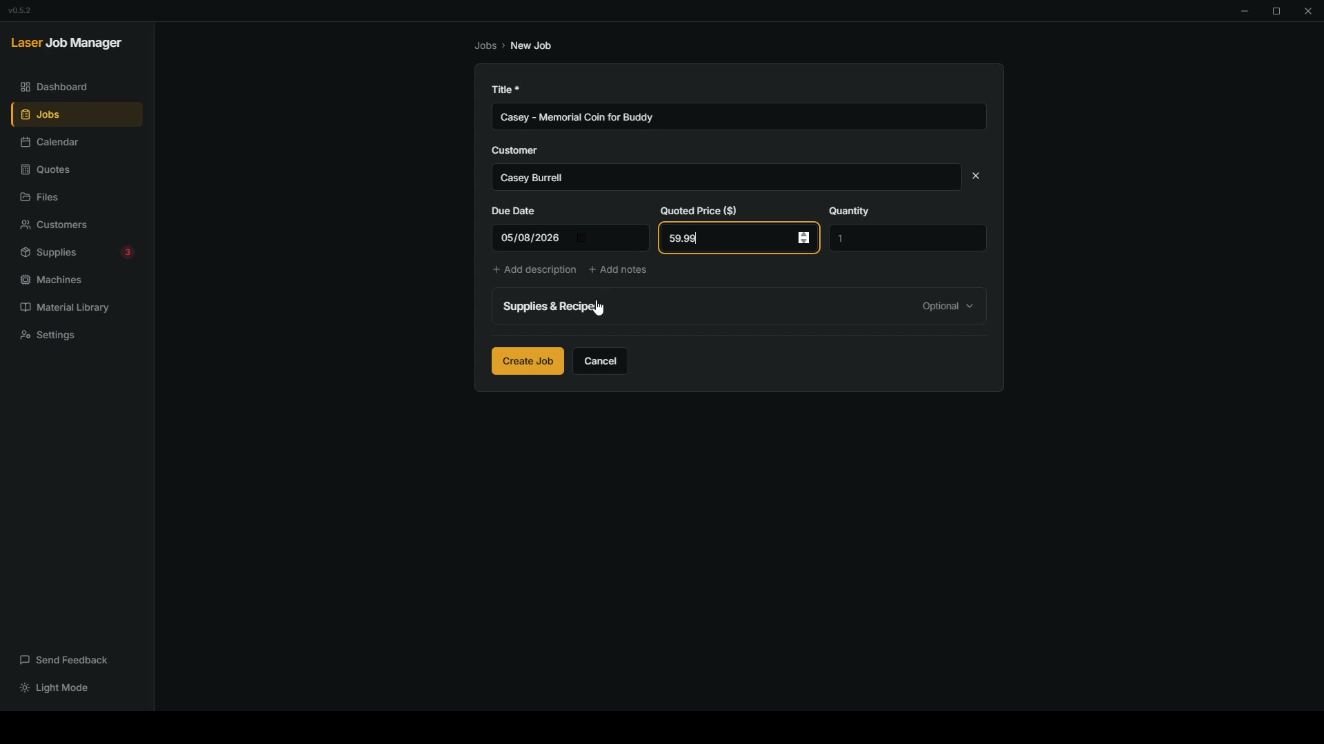 Creating a Job & Attaching Files